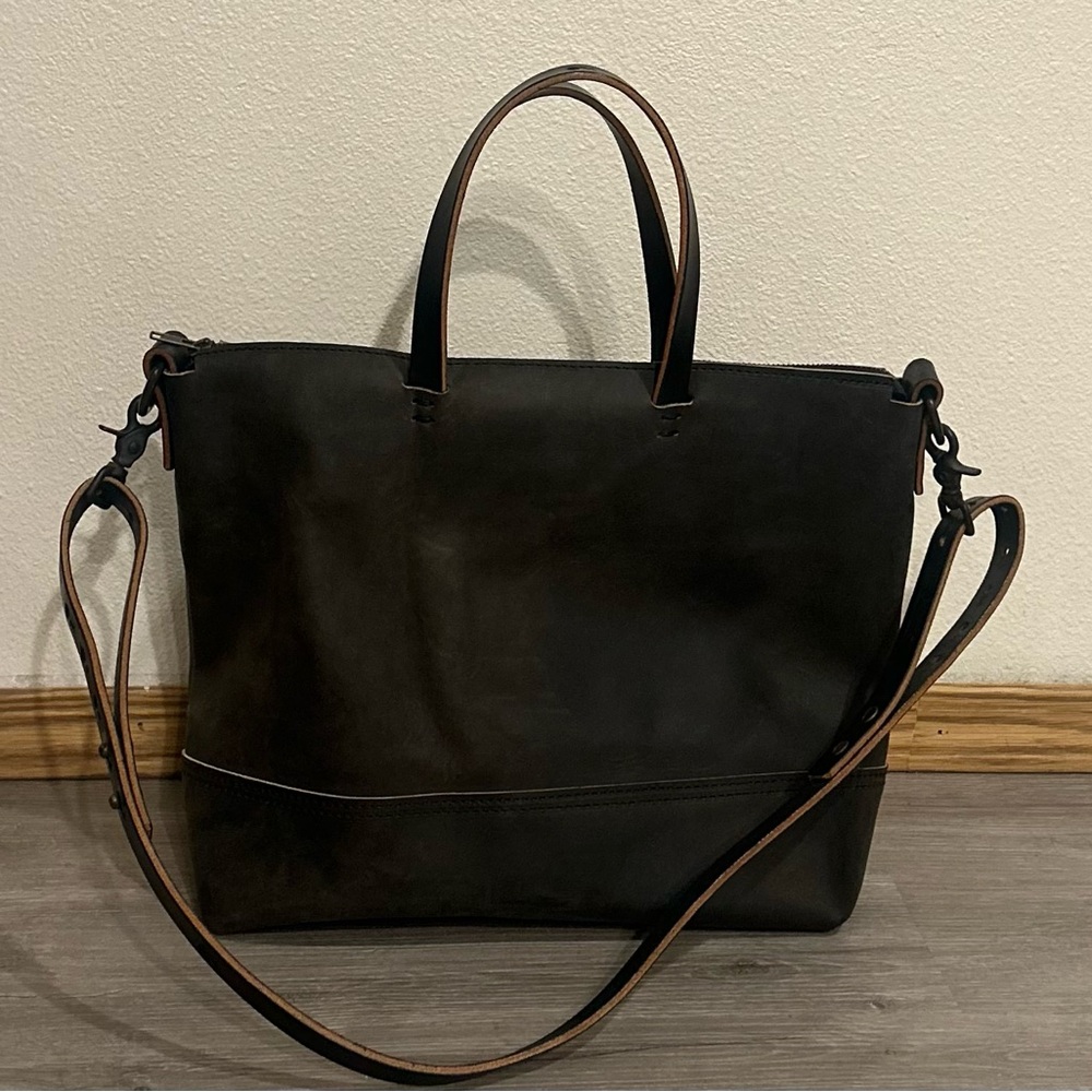 Elegant Black Leather Tote Bag by Stefan Merkl